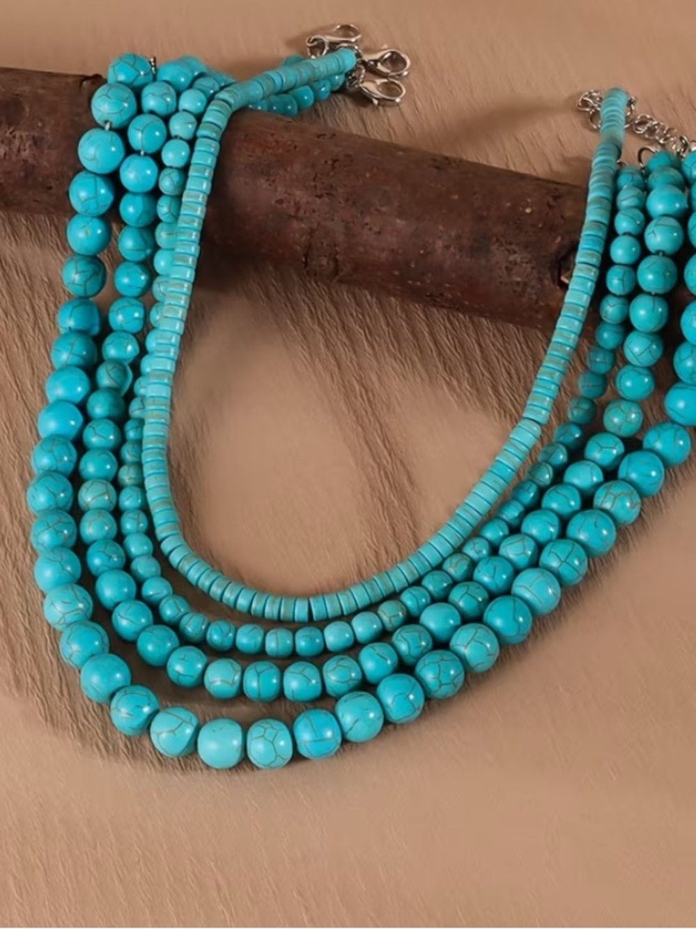 FAUX Turquoise Multi-Strand Beaded Necklaces Set of 4